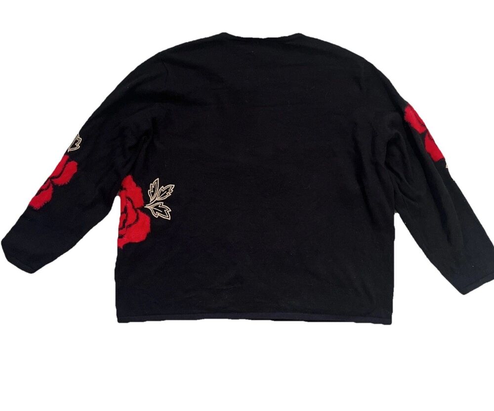 Alfred Dunner Romantic Fuzzy Red Rose Black Sweater Cozy Cottage Flower Size 2X - Picture 7 of 9